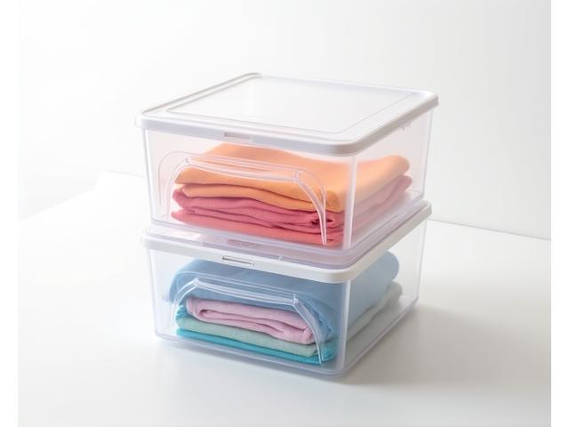 Clear plastic stackable drawer unit showing contents.